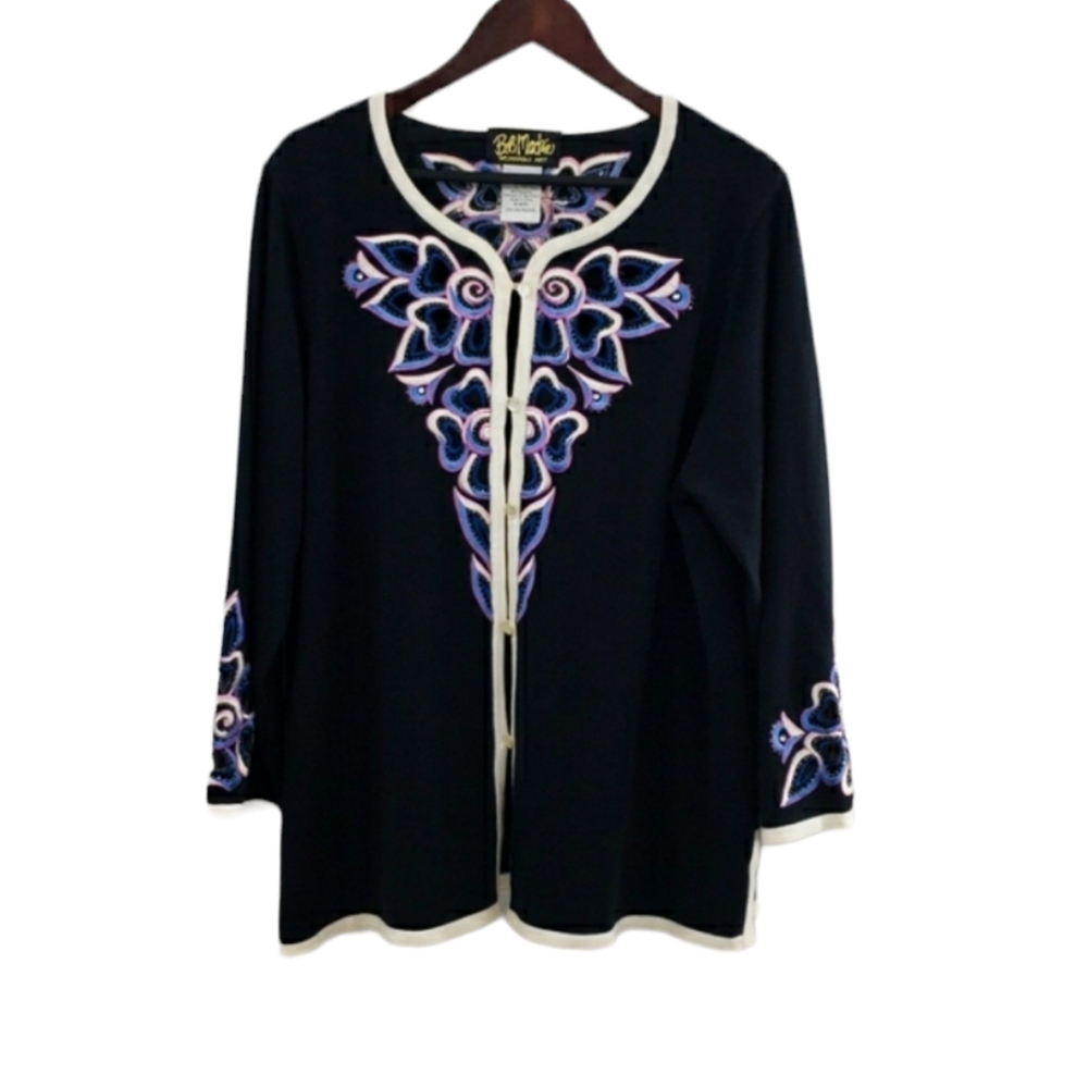 Vintage Bob Mackie Embroidered Knit Button Down Beaded Cardigan Sweater